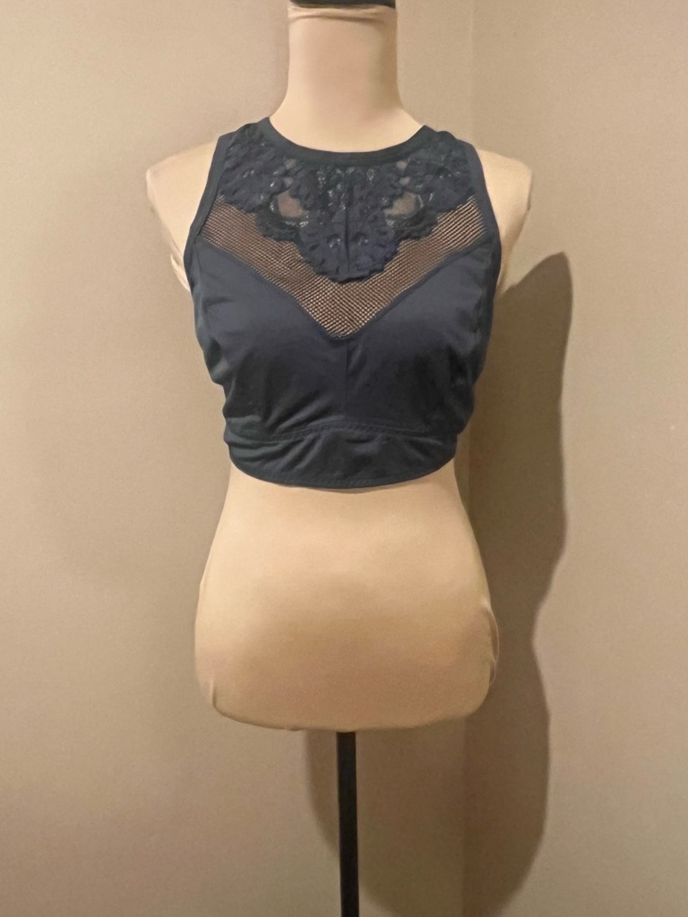 Dark Grey Lace & Mesh High Neck Bra, 2X